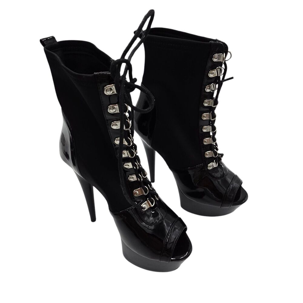 Ellie 6" Ankle Heel Peeptow Booties Womens Sz 9 Shoes Goth Punk Retro Witchy